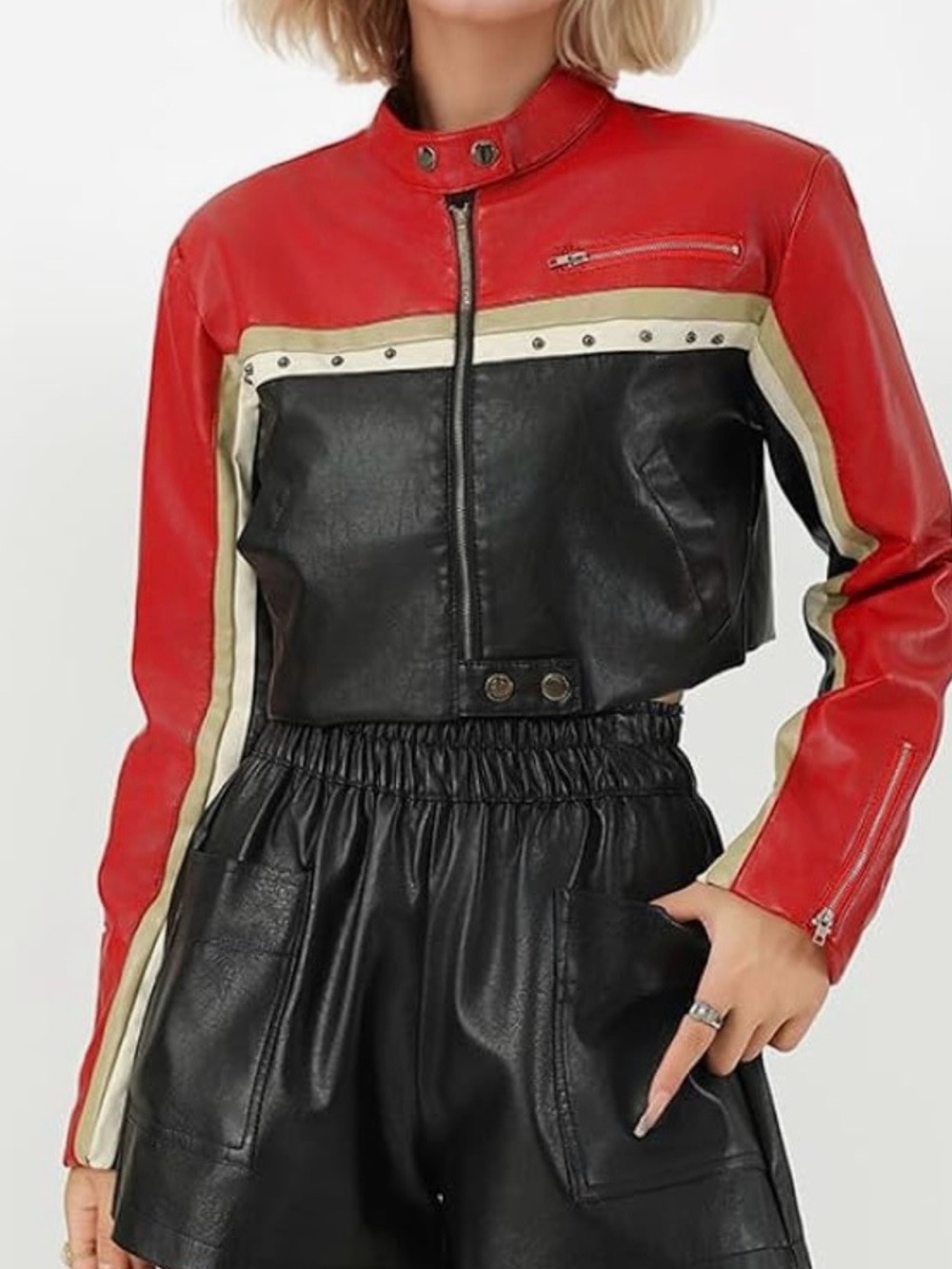 Women's Faux Leather Cropped Jacket sz Large NEW